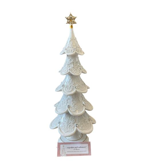 18in Snowy Gingerbread Lace Tree White Christmas Decor by Cupcakes & Cashmere - Picture 15 of 16